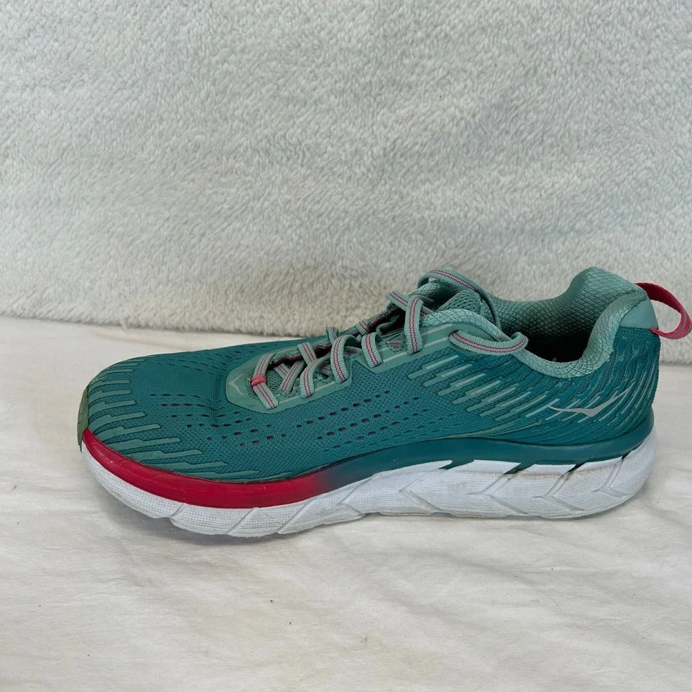 Hoka One One Clifton 5 Womens 9.5 Green Red Running Shoes 1093756 GSCN